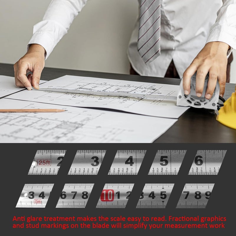 HOTBEST Tape Measure 25FT/7.5M Stainless Steel Measuring Tape Almighty Tools Waterproof Retractable Measure Ruler Cinta Metrica Handy Measurement Tape for Construction Household Woodworking - Image 5